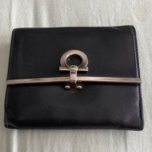 Salvatore Ferragamo Black Leather Wallet with Silver Hardware